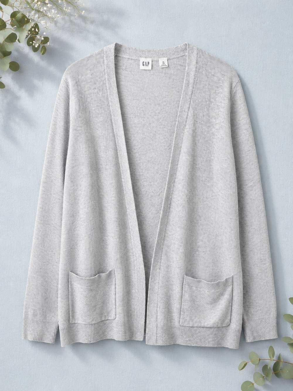 GAP 100% Cotton Open Front Cardigan Sweater XL Heather Grey Pockets